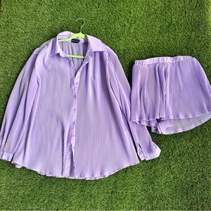Lilac Plisse Button Oversized Shirt 6 and High Waisted Shorts 8 - matching set